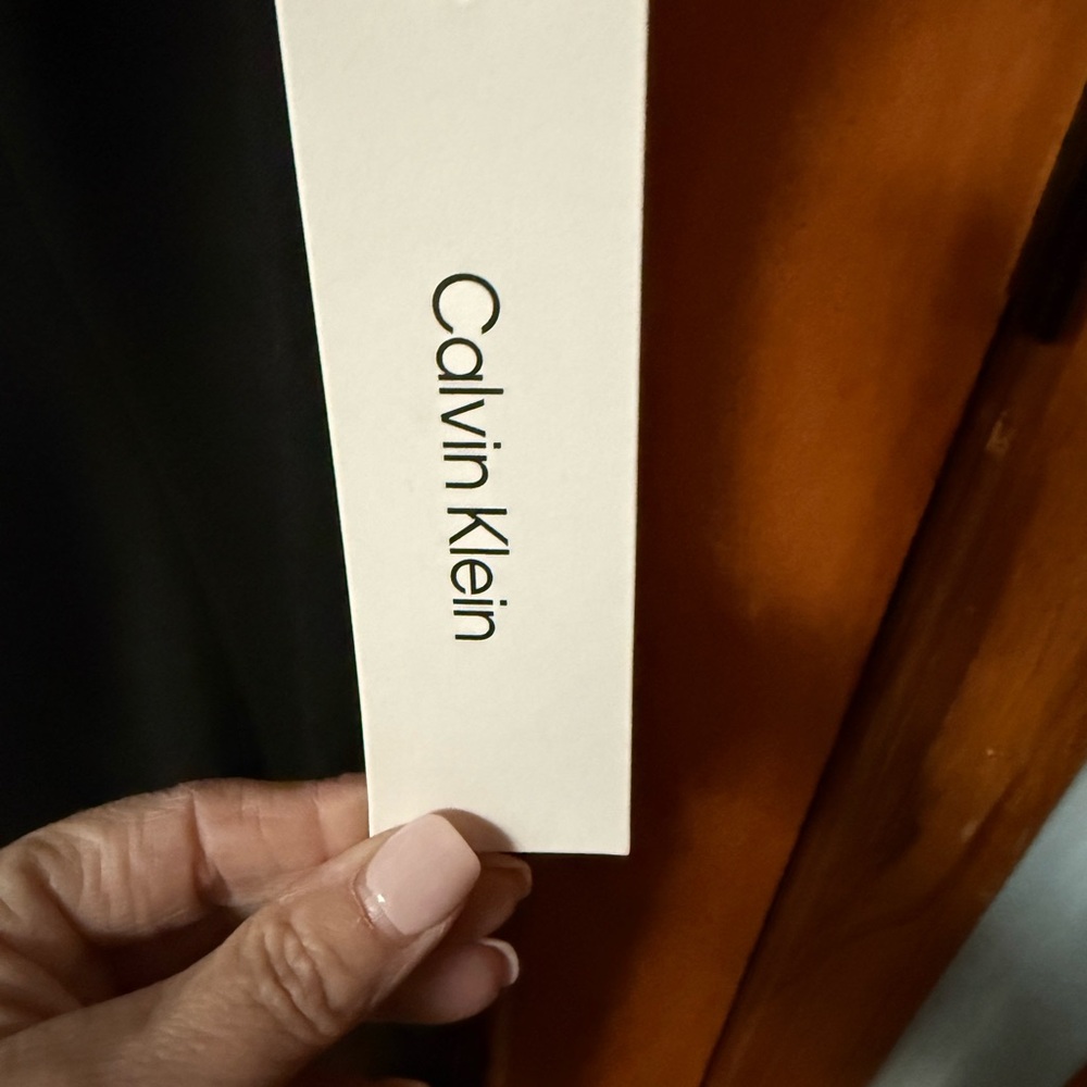 NWT Calvin Klein Black Sleeveless Midi Sheath Dress with subtle tie at neck. - Picture 4 of 7